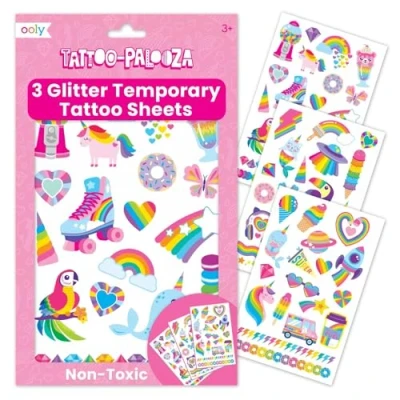 Image of Ooly 50 Temporary Tattoos for Kids, Safe &amp; Non Toxic Kids Tattoo, party Favors 4 8, Goodie Bag Stuffers Fun Birthday Decorations [Over the Rainbow]