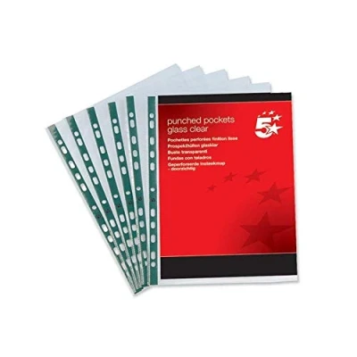 Image of 5 Star Premier Punched Pocket Polypropylene Top Opening A4&quot;Glass&quot; Clarity (Pack 100)