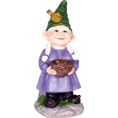 Image of Solar Garden ornament Lady gnome with Egg Basket, classic