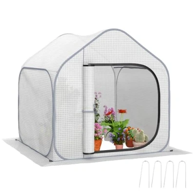 Image of Outsunny Mini Pop Up Greenhouse with Reinforced PE Cover Zipper Door White 84H 261V00WT