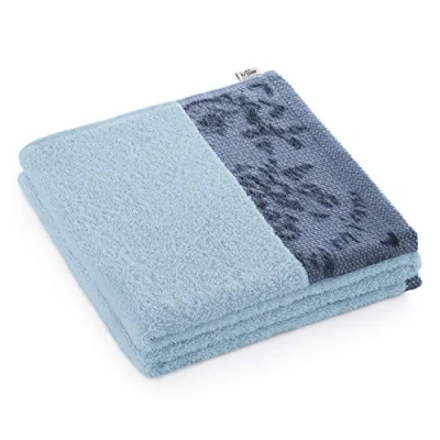 Image of AmeliaHome Bath Towel, 100% Cotton, Border, 70 x 140 cm, Blue, 500 g/m², Crea