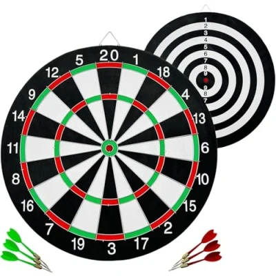 Image of Unibos Dart Board Steel Dartboard Set with 6 pcs &amp; Tip Darts Traditional Style Indoor/Outdoor Game 𝗗𝗢𝗨𝗕𝗟𝗘 𝗦𝗜𝗗𝗘𝗗