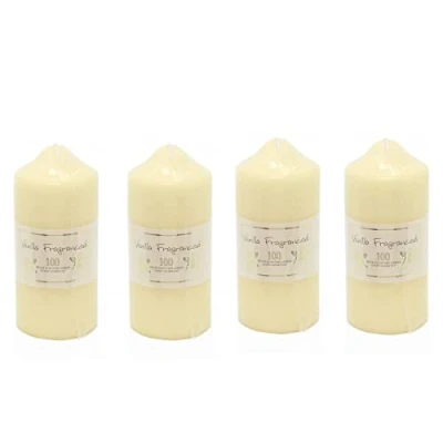 Image of Set Of 4 Over dipped Vanilla Fragranced Pillar Candle 100 Hour Cream Wax Church Scented Decorative Votive Lantern