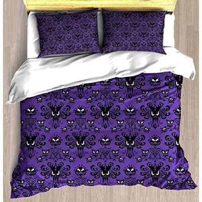 Image of NC Haunted Mansion Happy Halloween Theme Decorative 3 Piece Bedding Set, Kids&#039; Duvet Cover Sets, Soft Microfiber Comforter Sets with 2 Pillow Shams Casual Modern Bedroom 230x220cm