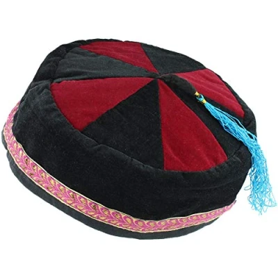 Image of Siesta Smoking Hat Velvet Thinking Lounging Cap Nepalese Black &amp; Red Large
