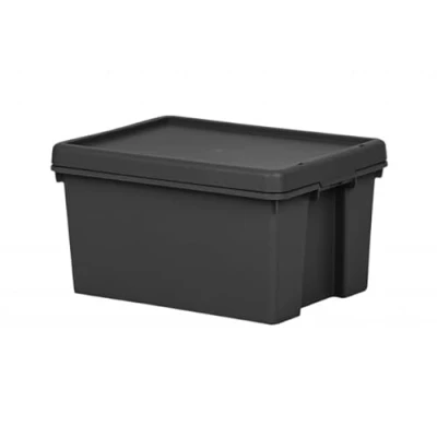 Image of 16L Heavy Duty Storage Boxes with Lids, 100% Recycled Plastic, Stackable Nestable Durable Strong Lid snaps into place and features holes to add tie wraps for added security Home &amp; Office