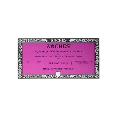 Image of ARCHES Watercolour Block, 300 GSM, Hot Pressed, 15 x 30 cm, Wood, White
