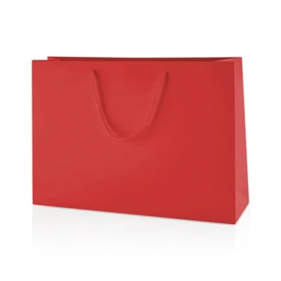 Image of Thepaperbagstore 5 Red Matt Laminated Paper Bags with Rope Handles Medium Wide 350x240x100mm