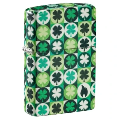 Image of Zippo Windproof Lighter Clover Design Glow in The Dark Refillable for Lifetime Use Gift Box Metal Construction Made USA, Green, One Size