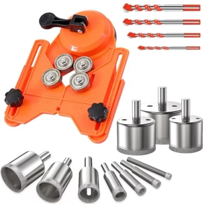 Image of Hole Saw Sets, Tile Cutter, Diamond Drill bits for Porcelain Tiles, 16PCS Core Kit with Adjustable Guide Jig Fixture Tile, Ceramic, Glass, Porcelain, Marble