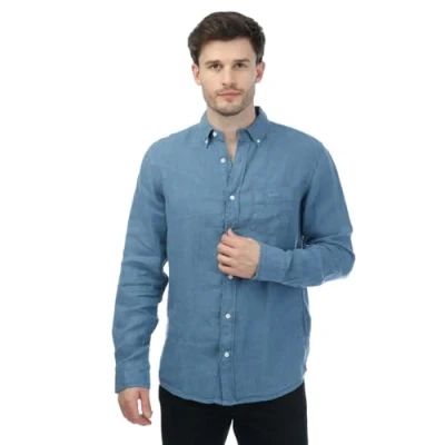 Image of Gant Mens Regular Ut Garment Dyed Linen Shirt in Blue Size 3XL