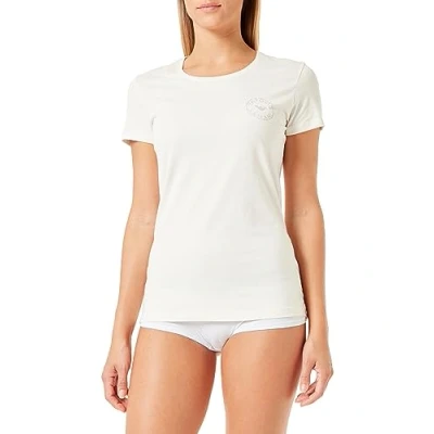 Image of Emporio Armani Essential Studs LOGO Rundhals Stretch Print Tshirt, Women&#039;s, Size: 14, Creme