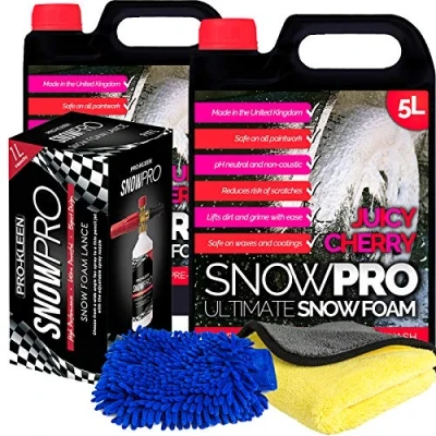 Image of SnowPro Snow Foam Shampoo Car Wash Soap 10L pH Neutral Pre Cherry Fragrance With Microfibre Mitt, Cloth and Lance Gun Kit