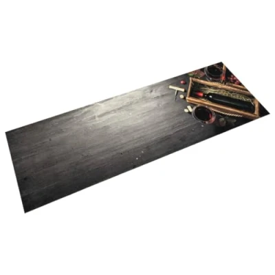 Image of vidaXL Velvet Kitchen Runner Grey Anti Fatigue Mat, Wine Bottle Print, Skid Resistant Latex Back, Washable, Indoor/Outdoor 150x45cm