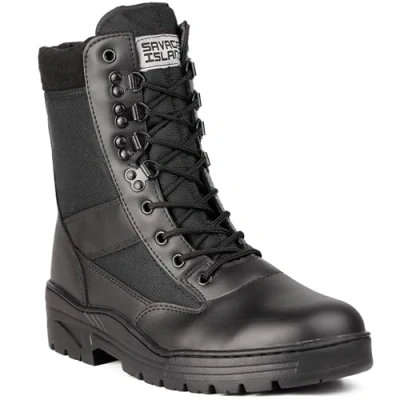 Image of Savage Island Black Leather Army Patrol Combat Boots Side Zip Tactical Cadet Security Military (9 UK)