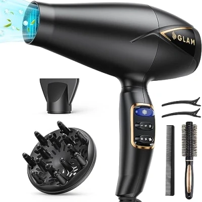 Image of Fast Drying Hair Dryer, 2300W GLAM Salon AC Professional Pro Ionic Blow Diffuser hairdryer, with Accessories, Ceramic Frizz Free