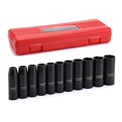 Image of CASOMAN 11 Pieces 1/2 Inch Drive Deep Impact Socket Set, 6 Point, Metric, 10mm to 24mm