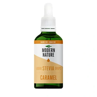 Image of Modern Nature Caramel Flavour Drops Liquid Stevia Sweetner Zero Calorie Sugar Free Coffee Syrup Alternative For Flavoured Coffee, Protein Powder, Yoghurt, Tea Vegan, Keto Sweetener 100ml