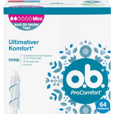 Image of o.b. ProComfort Mini Tampons for Light to Medium Days with Dynamic Fit Technology &amp; SilkTouch Surface Ultimate Comfort* Reliable Protection (1 x 64 Pieces)