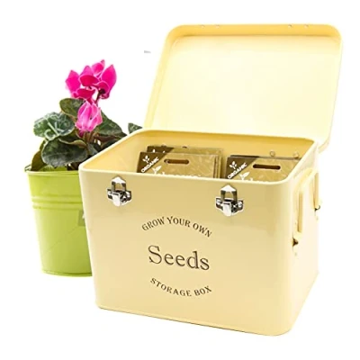 Image of Gardening Naturally Seed Storage Tin With Free Dividers, Choice of 3 colour Tins (Cream)