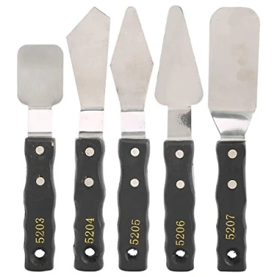 Image of 5Pcs Palette Knife Set, Stainless Steel Spatula Painting Mixing Scraper with Wooden Handle for Acrylic Oil Watercolor