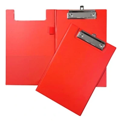 Image of A5 Neon Orange Foldover Clipboard with Pen Holder