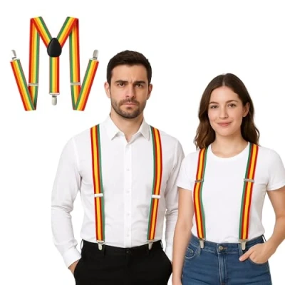 Image of FNA Fashions Mens Ladies Unisex Adjustable Slim Braces Trouser Suspenders Clip On Fancy Dress (Raindow)