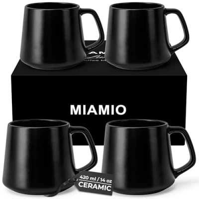 Image of MIAMIO Coffee Mugs Set of 4 / Large Ceramic Cups (420 ml) Mug for Cappuccino, Tea, Espresso Microwave and Dishwasher Safe Luxe Collection (Black)