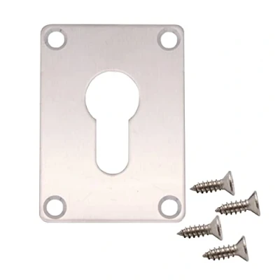 Image of Repair Escutcheon Key Hole Cover Plate Euro Profile Screw Fix Satin Stainless Steel 65 x 47mm