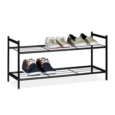 Image of Relaxdays Shoe Rack SANDRA 2 Shelves, Metal Storage Unit, 33.5 x 69.5 26 cm, 6 Pairs of Shoes, Black
