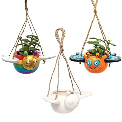 Image of Baker Ross FC821 Butterfly Hanging Ceramic Flowerpots Pack of 3, Craft Kits for Kids, Plant Pot Painting, Ceramics Crafts