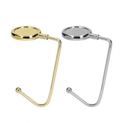 Image of kwmobile Purse Hooks for Table Set of 2 Metal Handbag Hook Holder Hand Bag Hanger Tables, Desks, Gold/Silver