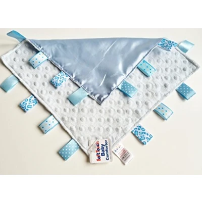 Image of Soft Touch Comforter Blanket with taggies. Taggie Comforter/Comfort Blanket. Great Gift. (Blue Blanket)