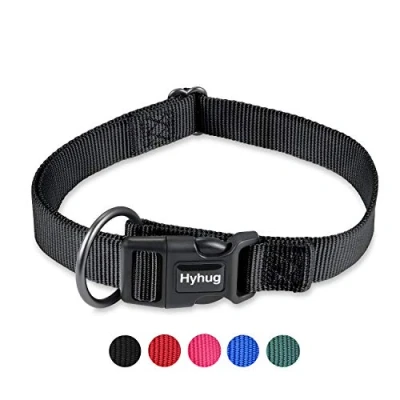 Image of Heavy Duty Nylon Classic Basic Dog Collar (2019 Quick Release Buckle Down Plastic Clip for Large Giant Breeds Boy and Girl Dogs. (Large, Black)
