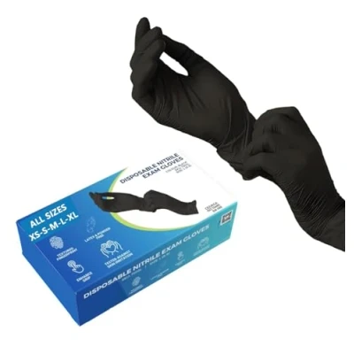 Image of 100 Black Nitrile Disposable Gloves Powder Free, Food, Care, Hair &amp; Beauty, Industry, Cleaning (Black, Medium)