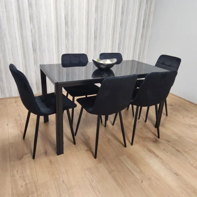 Image of KOSY KOALA Dining Table and 6 Chairs Black Glass Velvet Room Furniture