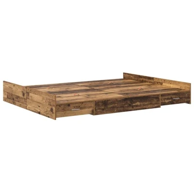 Image of vidaXL Storage Bed Frame with Drawer Headboard Old wood 140 x 190 cm Melamine