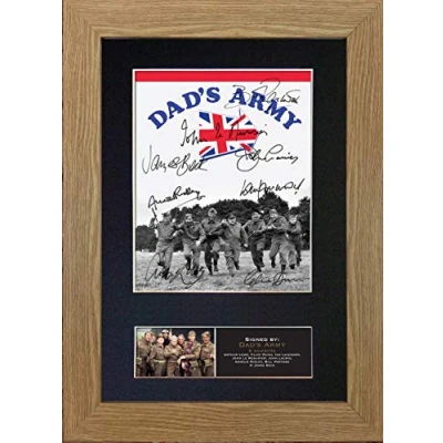 Image of #755 DAD&#039;S ARMY Signed Autograph Mounted Photo Reproduction PRINT A4 Rare Perfect Birthday (297 x 210mm) (Oak Veneer Frame)