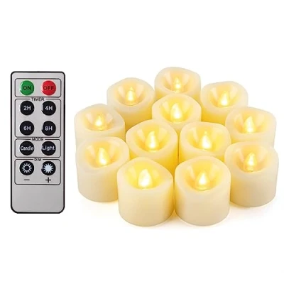Image of Led Flickering Flameless Votive Tea Lights Candles With Remote Control Battery Operated Set Of 12 / Electric Outdoor Tealights Timer Candle For Christmas,Xmas Decorations (Batteries Included) 200Hours