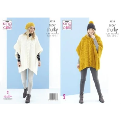 Image of King Cole 5525 Adult Super Chunky Poncho Hat Knitting Pattern