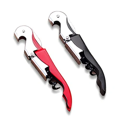 Image of ZHSH Waiters Corkscrew, Heavy Duty Stainless Steel Double Hinges Wine Bottles Opener, Multifunctional Beer Key for Servers Bartenders (RED &amp; Black)