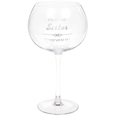 Image of Maturi First My Sister Forever Friend Sentiment Gin Glass with Hearts 625ml