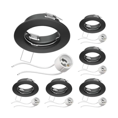 Image of ledscom.de 6 Pieces Ceiling recessed Frame Fere Black matt (LED/Halogen/GU10/MR16/PAR16/50mm) incl. GU10 Socket