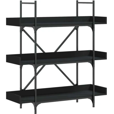 Image of vidaXL Bookcase 3 Tier Black 100x33x108.5 cm Engineered Wood