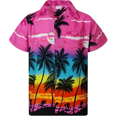 Image of V.H.O. Funky Hawaiian Shirt, Shortsleeve, Beach, Eclectic Pink, XXL