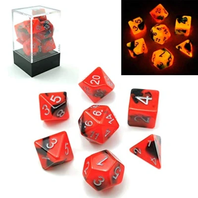 Image of Bescon Two Tone Glow in the Dark Polyhedral Dice Set HOT ROCKS, Luminous RPG d4 d6 d8 d10 d12 d20 d% Brick Box