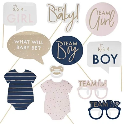 Image of Ginger Ray Gold Foiled Gender Reveal Party Photo Booth Props 10 Pack Baby Shower, inch