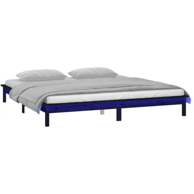 Image of vidaXL LED Bed Frame without Mattress Black 200x200 cm Solid Wood