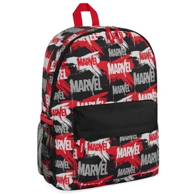 Image of Marvel Kids Backpack, School Bag with Zipped Front Pocket Boys Gifts (Red/Black)