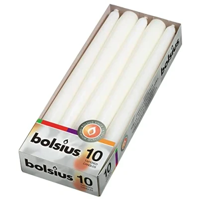 Image of Bolsius Tapered Dinner Candles White Pack of 10 3.9x9.8x25.2 cm Unscented 7,5 Burning Hours